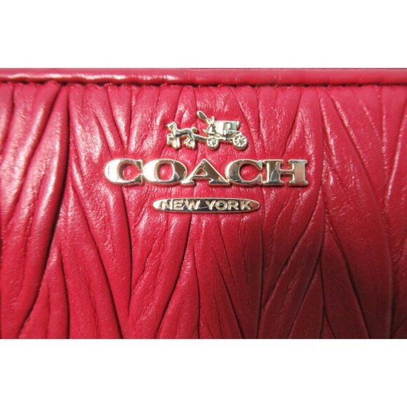 Coach Gathered Leather Accordion Zip Up Long Wallet Soft Red Color H1473 - Picture 8 of 8